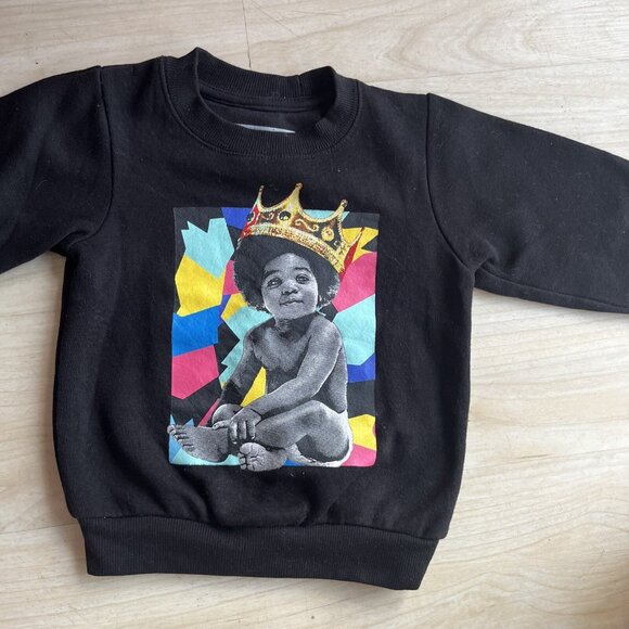 Toddler Kids Notorious B.I.G. Biggie Smalls Pop Art Crown Sweatshirt Size 2T - Picture 1 of 3